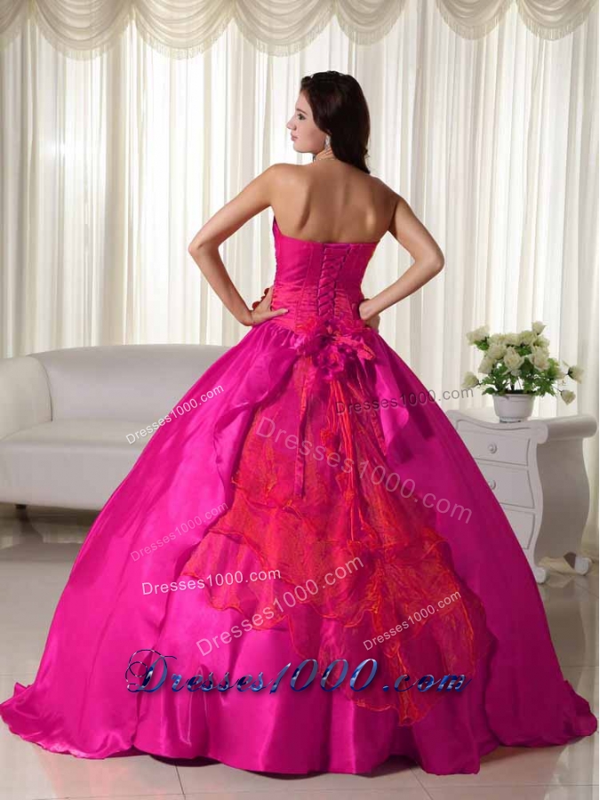 Coral Red Ball Gown Strapless Quinceanera Dress with Ruched