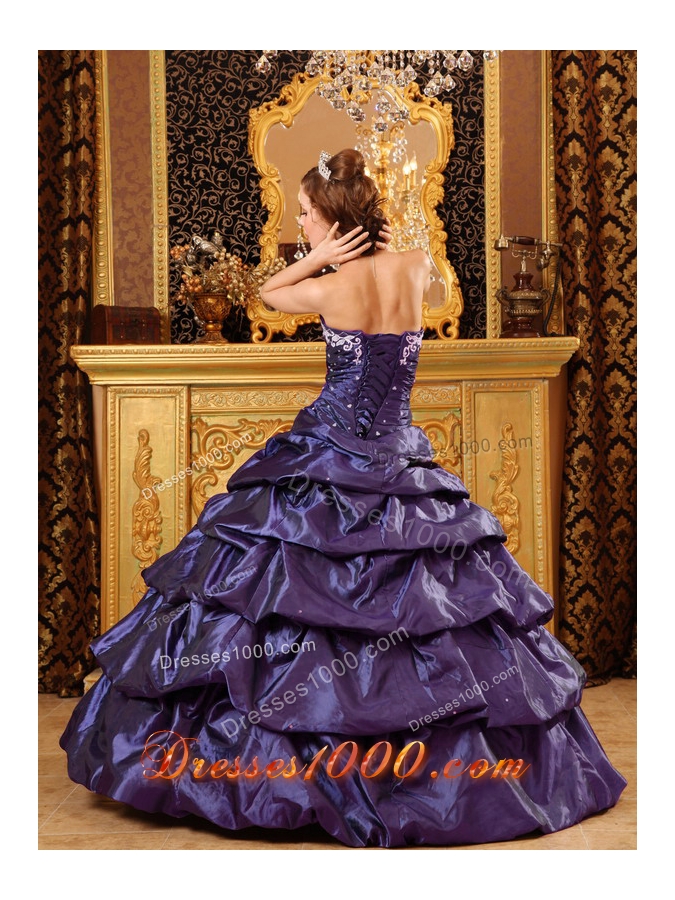 Fashionable Sweetheart Taffeta Appliques Purple Sweet 16 Dresses