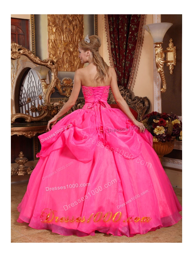 Hot Pink Ball Gown Appliques Quinceanera Gowns with Sweetheart