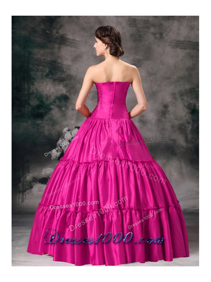 Hot Pink Ball Gown StraplessQuinceanera Dress with Taffeta Ruched