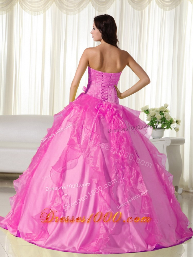 Hot Pink Ball Gown Sweetheart Quinceanera Dress with Taffeta Embroidery
