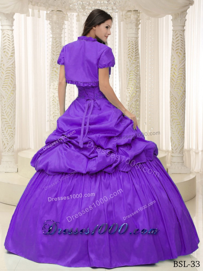 Pick-ups Sweetheart Appliques For Purple Quinceanera Gowns
