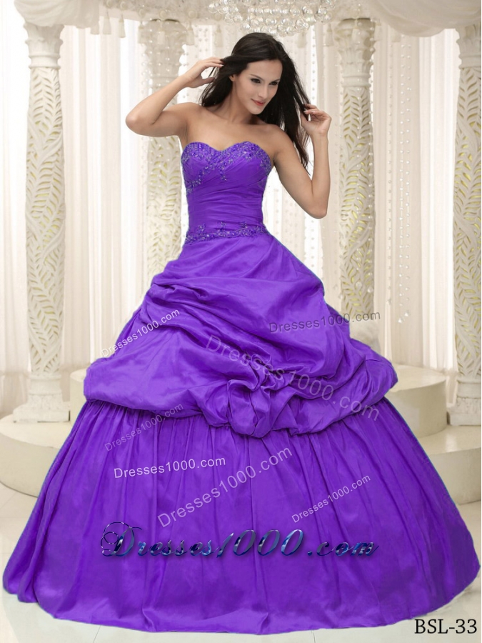Pick-ups Sweetheart Appliques For Purple Quinceanera Gowns