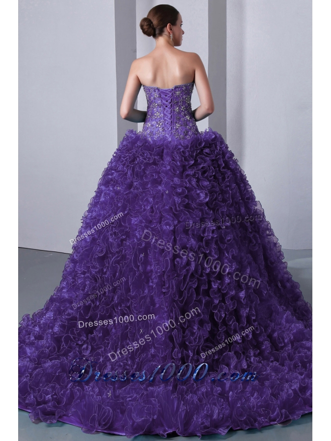 Purple A-line Sweetheart Beading and Ruffles Dress For Quinceanera