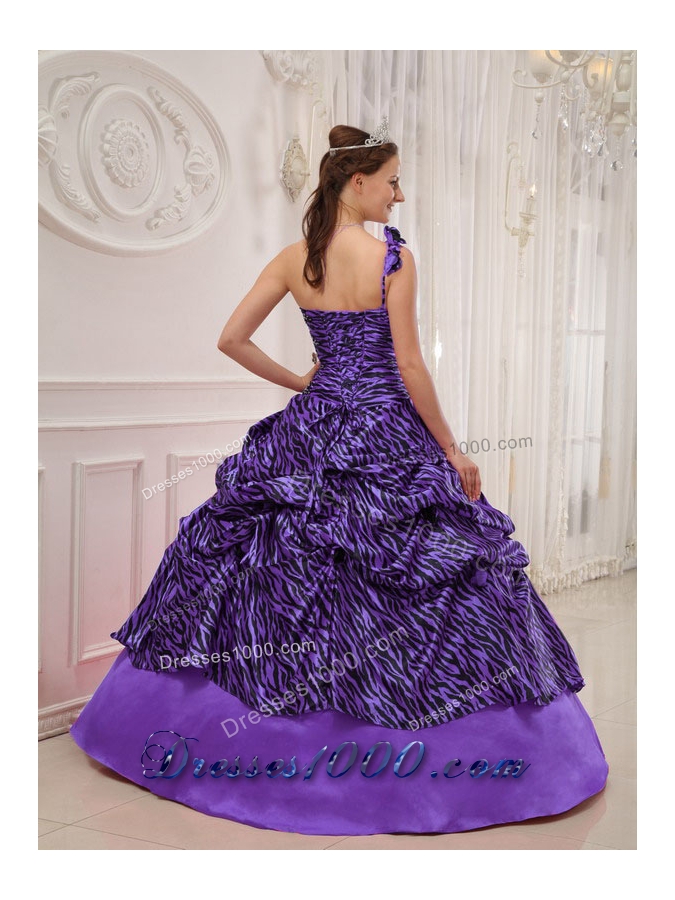 Purple One Shoulder Zebra Appliques and Pick-ups Sweet 16 Dresses