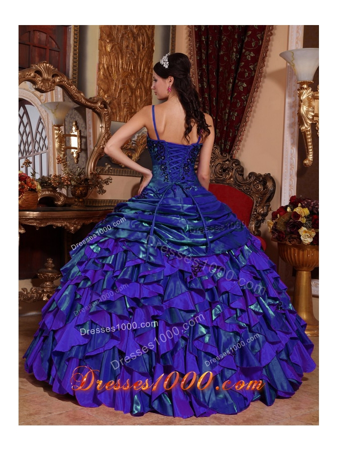 Purple Spaghetti Straps Sweet Sixteen Dresses with Ruffles and Beading