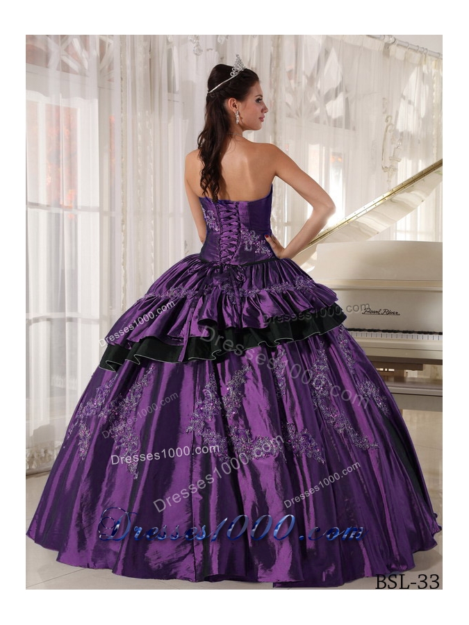 Purple Strapless Taffeta Sweet Sixteen Dresses with Beading