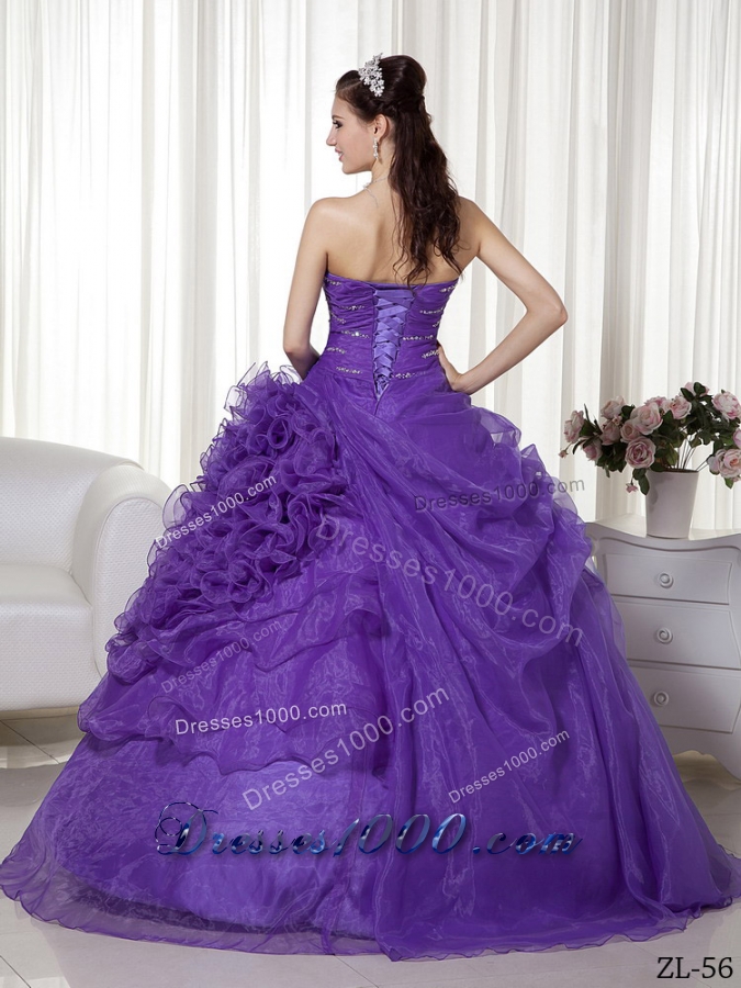 Purple Sweetheart Organza Beading and Ruffles Quinceanera Dresses