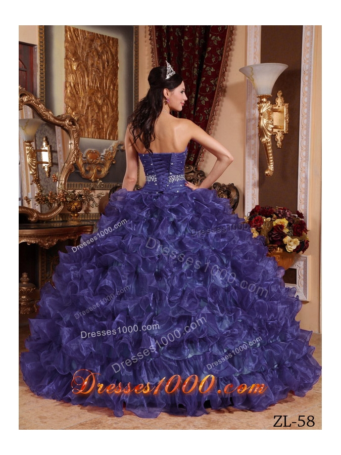 Purple Sweetheart Sweet 15 Dresses with Beading and Organza Ruffles