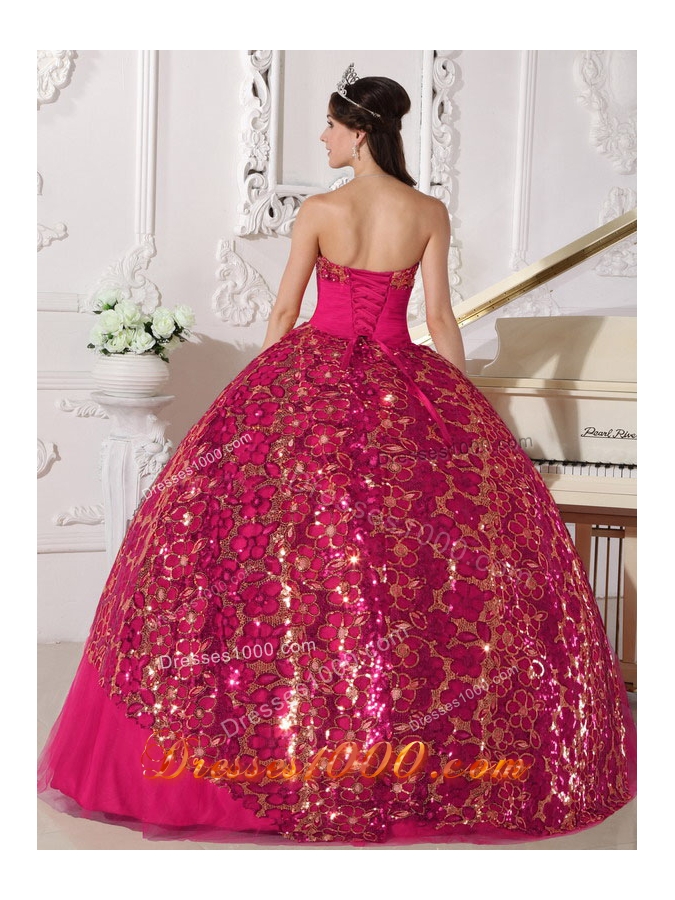 Red Ball Gown Strapless Quinceanera Dress with Tulle Beading Ruching