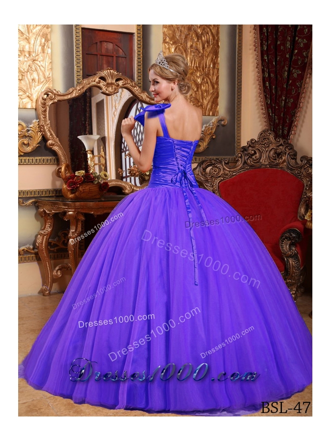 Simple Ball Gown One Shoulder Beading Quinceanera Dress with Ruching