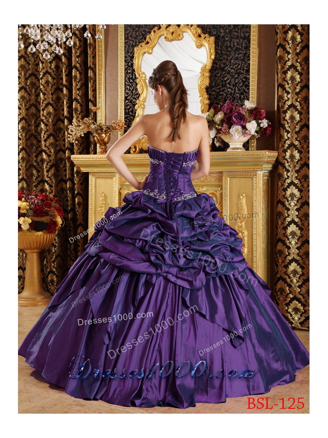 Strapless Pick-ups Taffeta Eggplant Purple Dresses For a Quinceanera