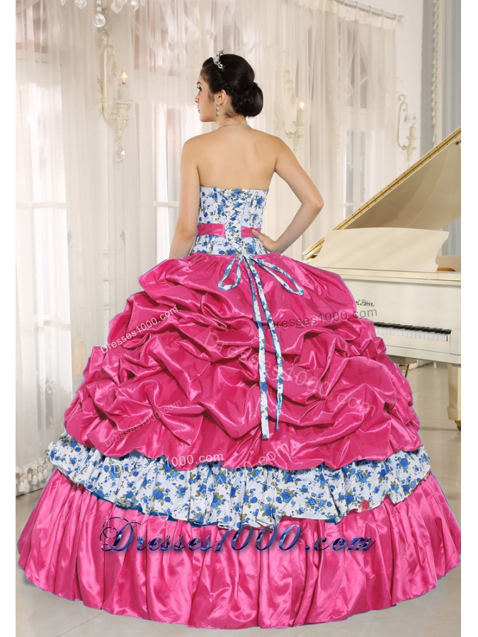 2014 Beaded and Pick-ups Sweetheart Printing Quinceanera Dresses