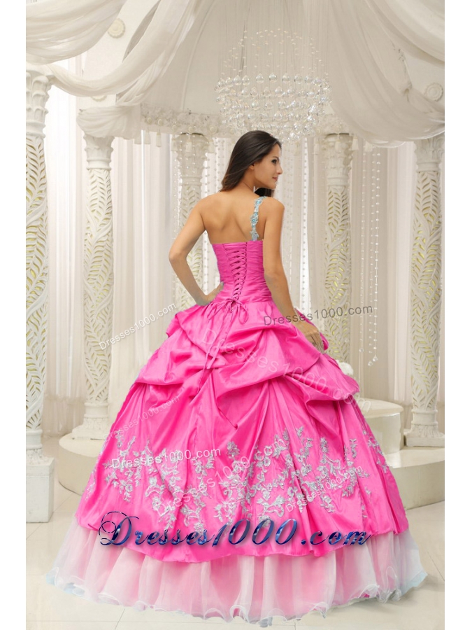 Appliques Decorate Quinceanera Dress With Hot Pink One Shoulder