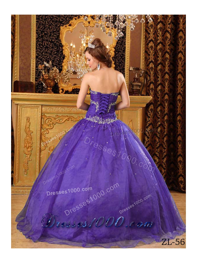 Ball Gown Sweetheart Organza Purple Quinceaneras Dress with Appliques