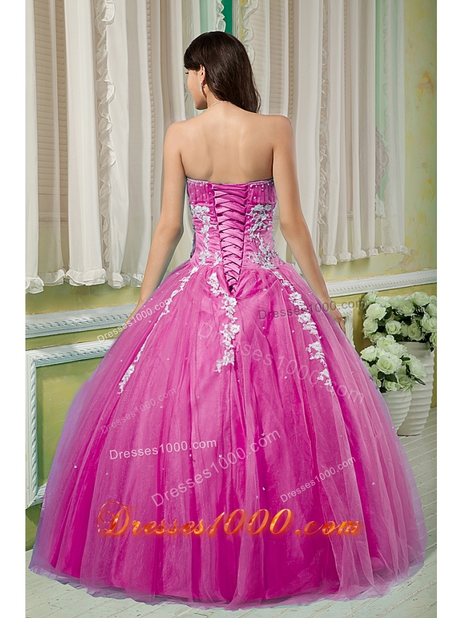 Fuchsia Ball Gown Sweetheart Quinceanera Dress with Tulle Appliques