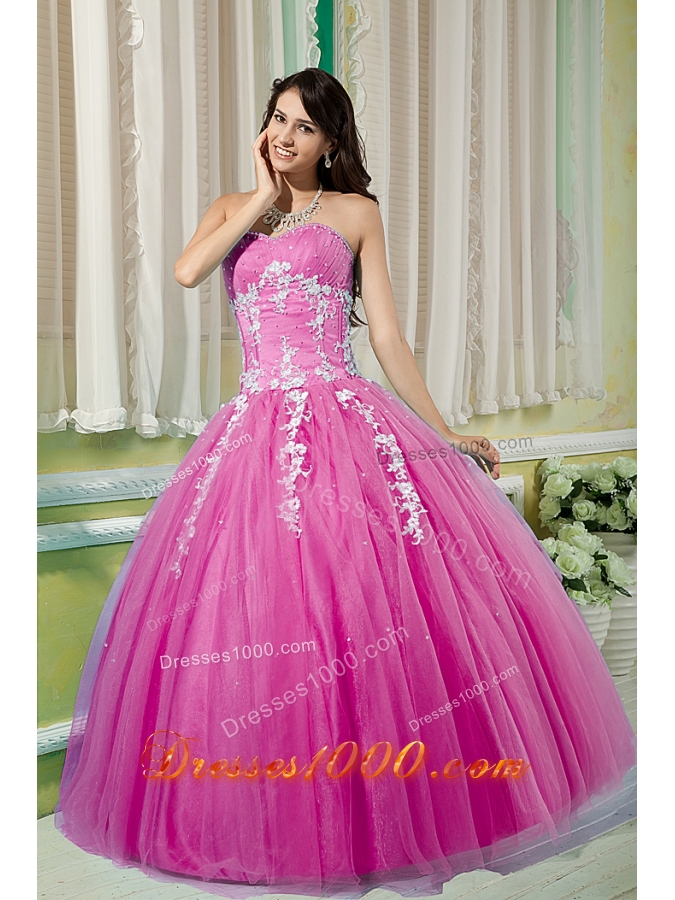 Fuchsia Ball Gown Sweetheart Quinceanera Dress with Tulle Appliques
