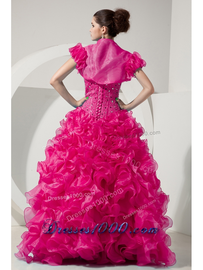 Hot Pink Princess Sweetheart Quinceanera Dresses with Beading