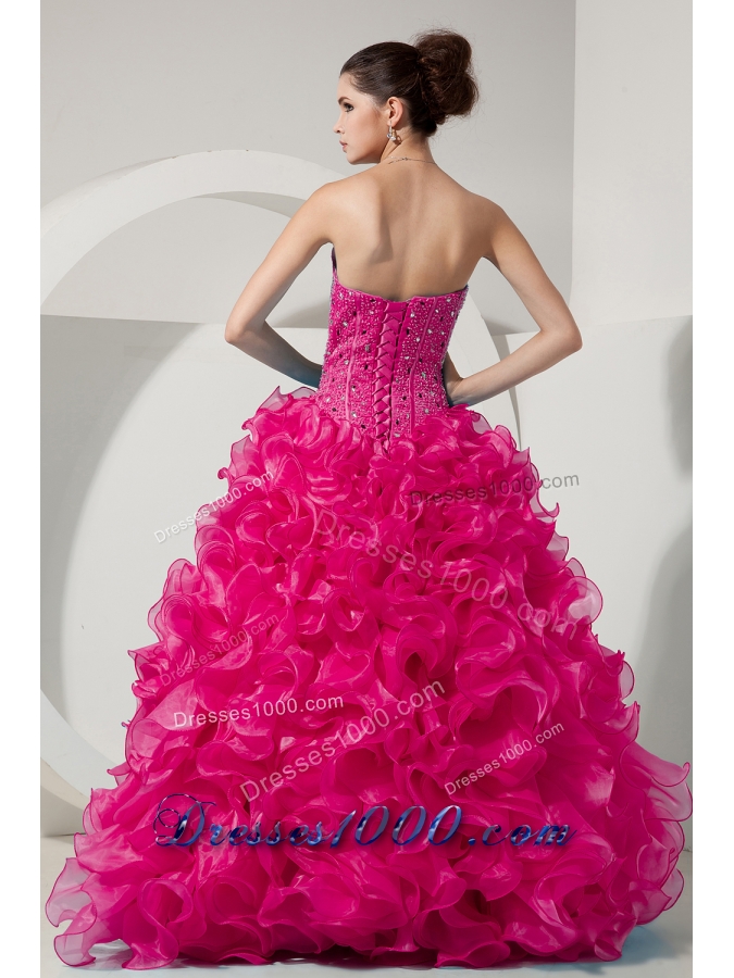 Hot Pink Princess Sweetheart Quinceanera Dresses with Beading