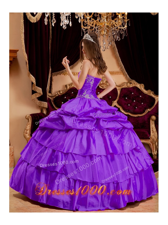 New Style Sweetheart Taffeta Appliques and Pick-ups Quinceanera Dress