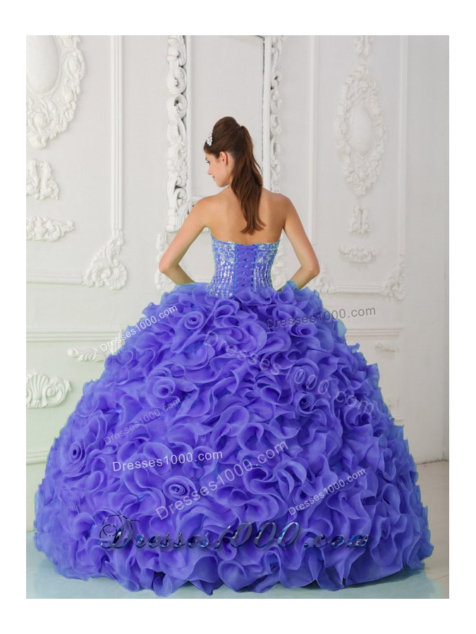 Organza Purple Strapless Quinceanera Dress with Ball Gown Beading