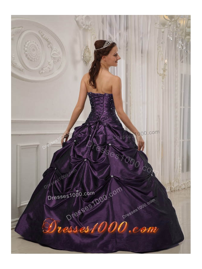 Purple Ball Gown Strapless Beading Dresses For a Quince with Pick-ups