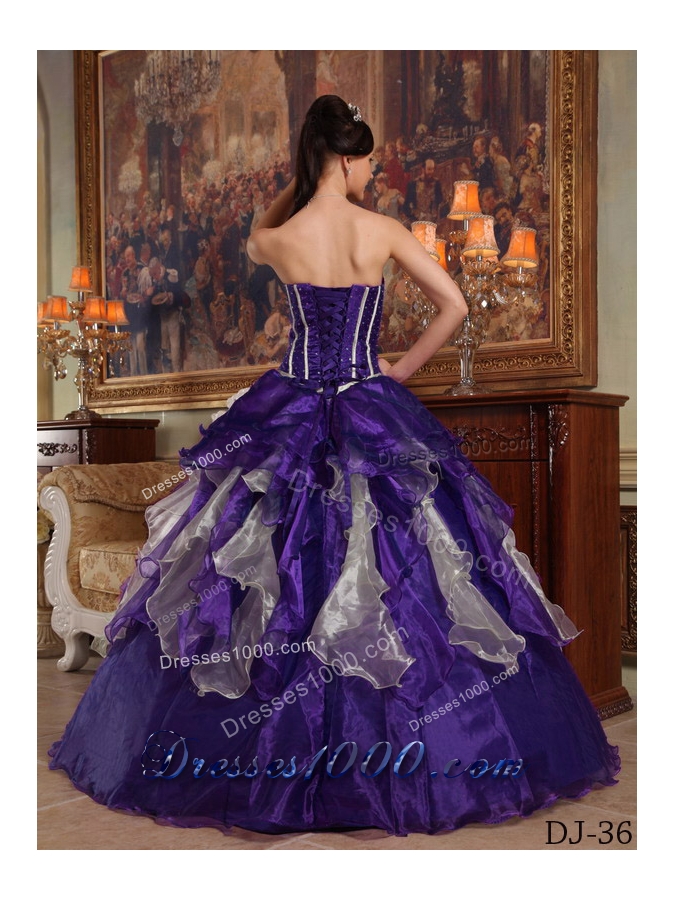 Purple Ball Gown Sweetheart Beading Dress For Quinceanera with Ruffles