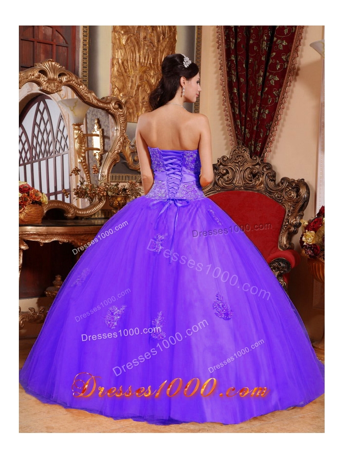 Purple Ball Gown Sweetheart Quinceanera Gowns Dresses with Appliques