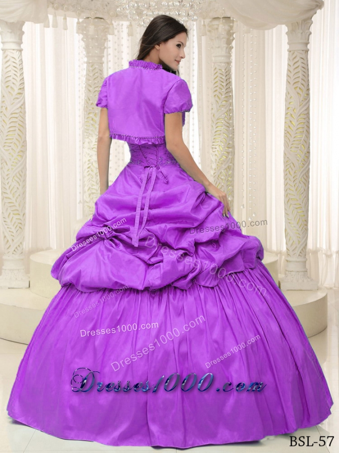 Purple Pick-ups and Appliques Taffeta For Quinceanera Dress