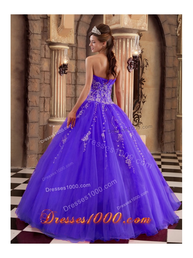 Purple Princess Organza Quinceanera Gowns with Beading