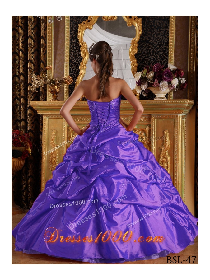 Purple Princess Sweetheart Appliques and Pick-ups Quinceanera Dress
