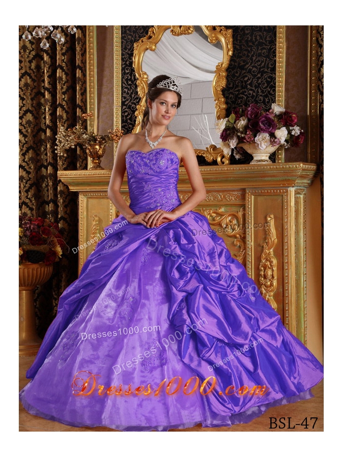 Purple Princess Sweetheart Appliques and Pick-ups Quinceanera Dress