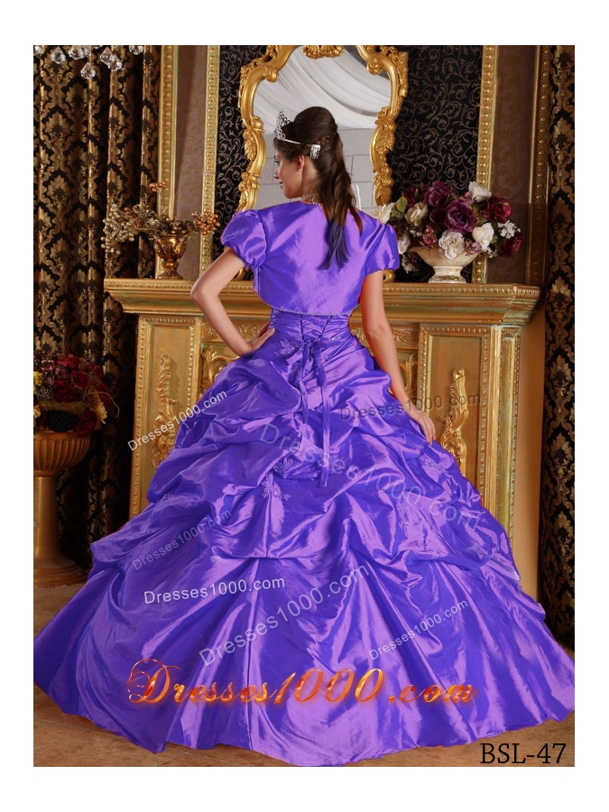 Purple Princess Sweetheart Appliques and Pick-ups Quinceanera Dress