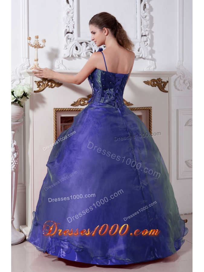 Purple A-line Beading One Shoulder Hand Made Flowers Quinceanera Dresses