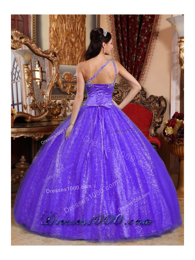 Purple Ball Gown One Shoulder Beading Sweet Sixteen Quinceanera Dresses with Sequins