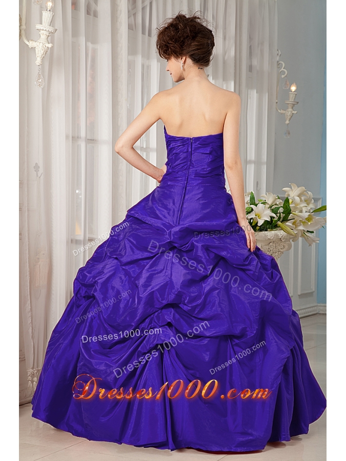 Purple Ball Gown Strapless Appliques Dresses For a Quince with Pick-ups