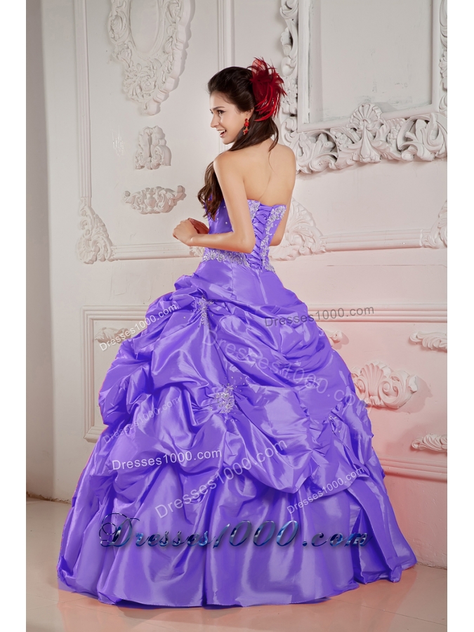 Purple Strapless Beading Quinceanera Dress with Pick-ups and Appliques