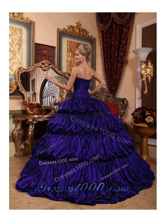 Sweetheart Chapel Train Appliques and Pick-ups Ruffled Layers Quinceanera Dress