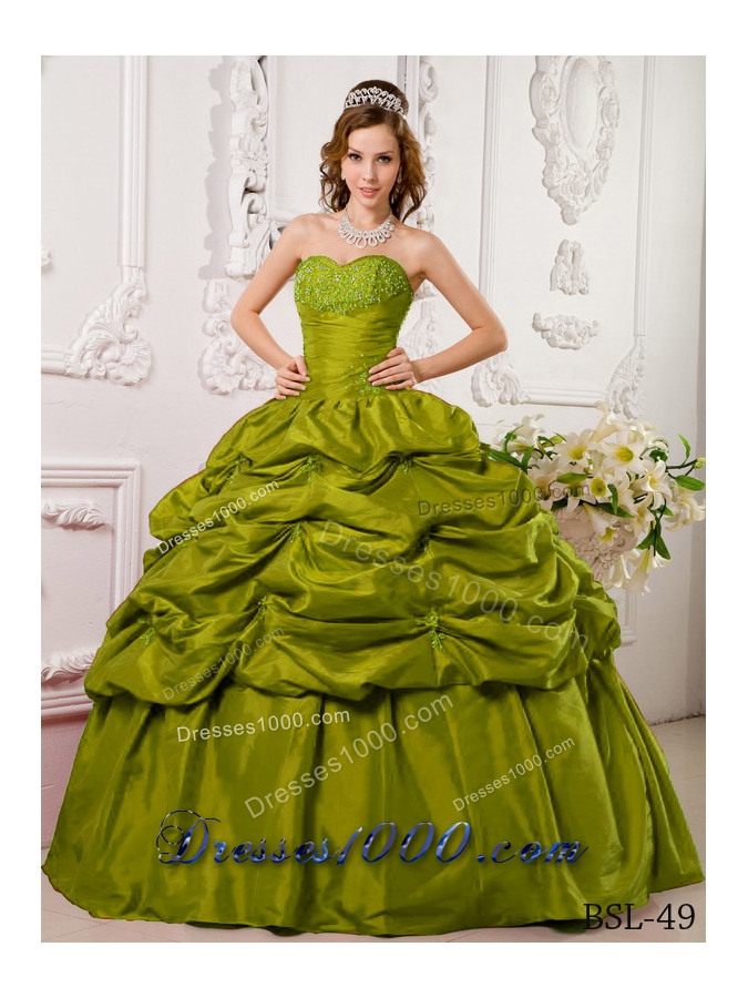 Discount Olive Green Ball Gown Sweetheart Appliques Quinceanera Dress