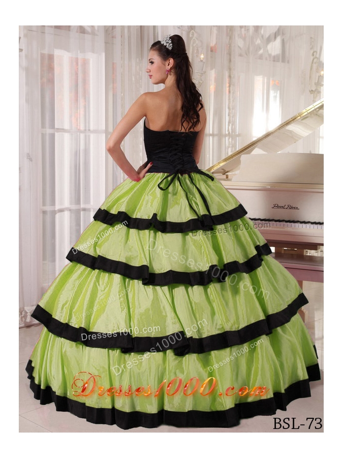 Olive Green and Black Strapless Quinceanera Dress with Layers