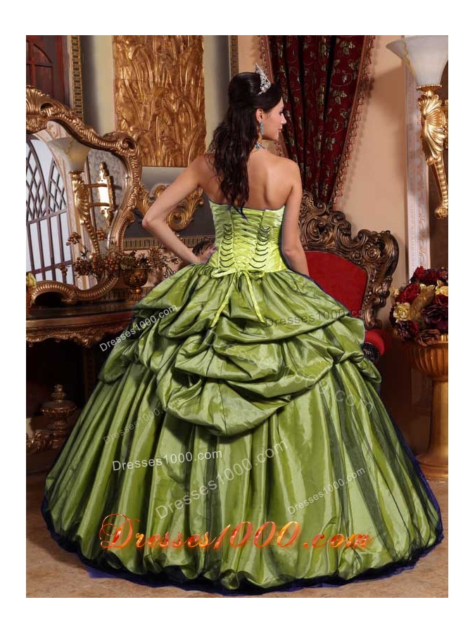 Olive Green Ball Gown Strapless Hand Made Flower Sweet 16 Dresses with Pick-ups