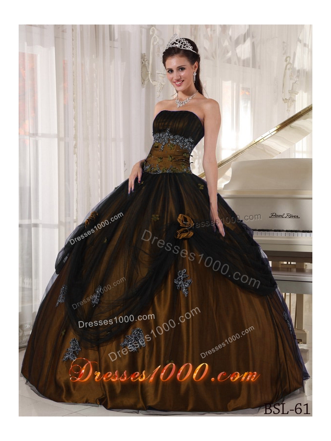 Olive Green Strapless Tulle and Taffeta Quinceanera Dresses with Beading