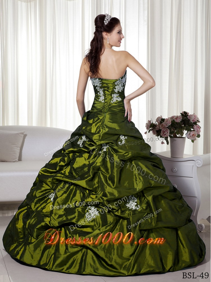 Princess Strapless Quinceanera Gown Dresses with Appliques and Pick-ups