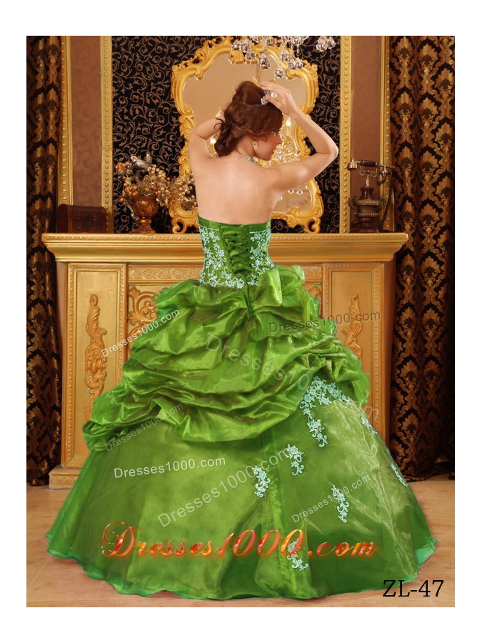 Strapless Organza Sweet 16 Dresses with Pick-ups and Appliques