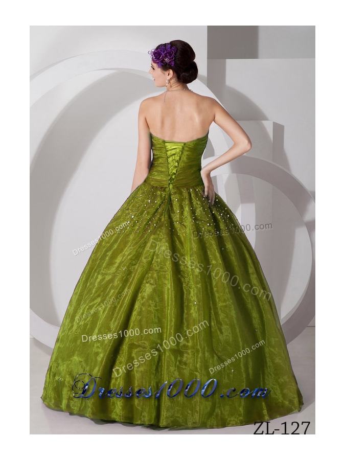 Sweetheart Princess Tulle Beading Quinces Dresses in Olive Green