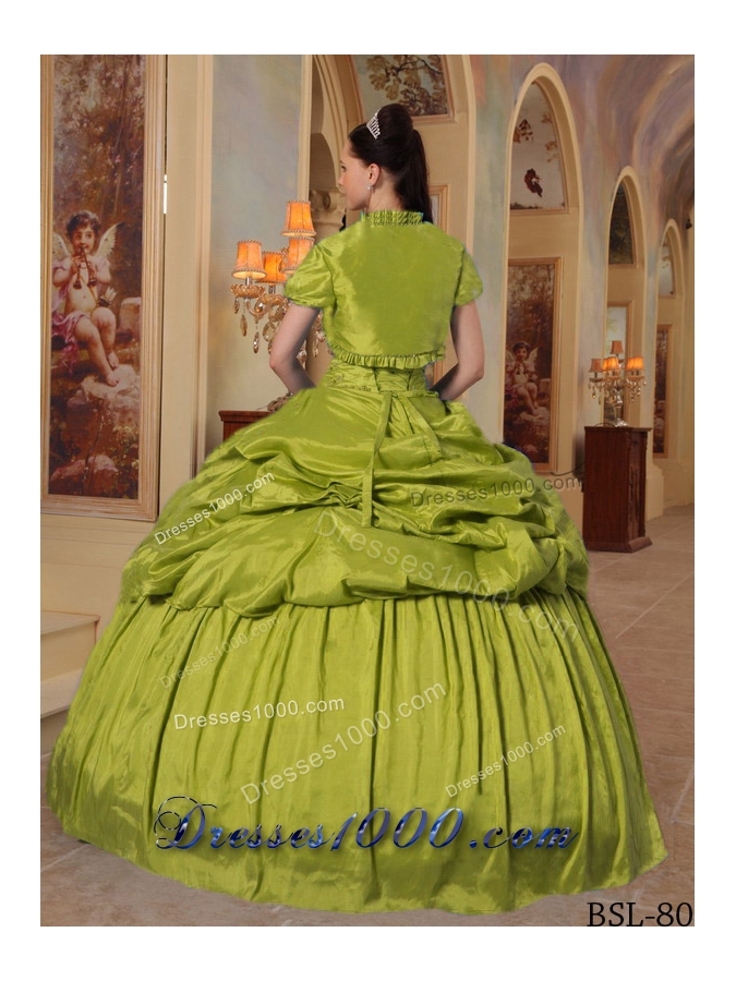 Olive Green Sweetheart Taffeta Quinceanera Dress with Beading