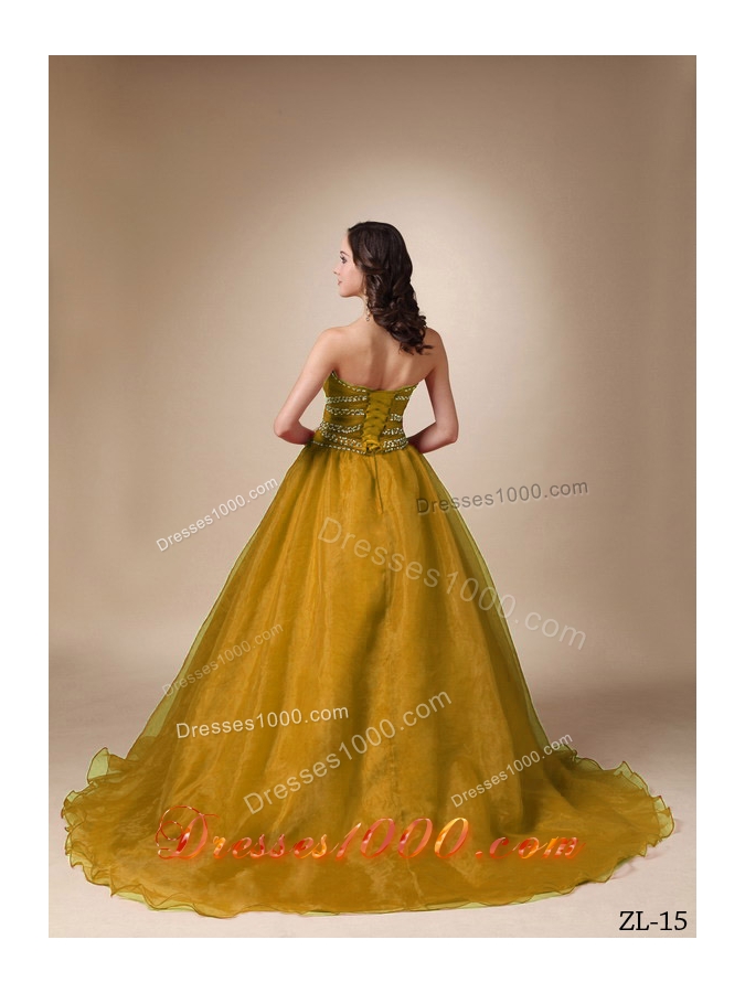 Princess Sweetheart Sweep Train Organza Beading Dress For Quinceaneras