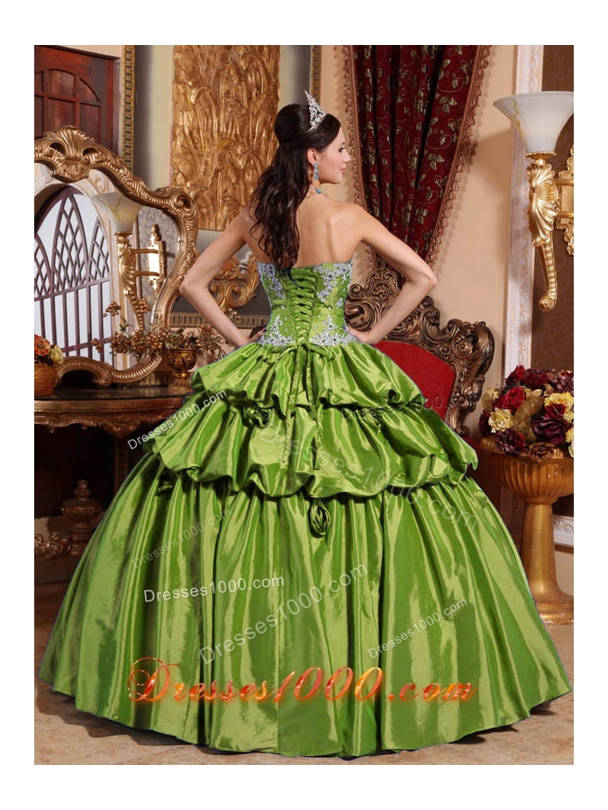 Sweetheart Olive Green Quincianera Dresses with Appliques and Pick-ups