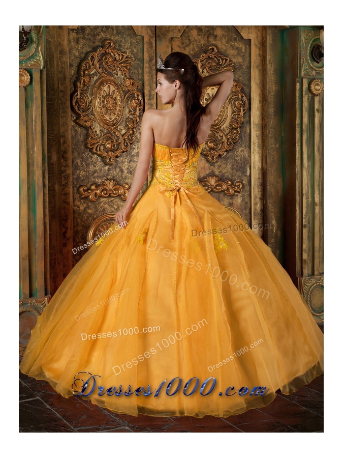 2014 Orange Quinceanera Dress with Appliques Puffy Sweetheart