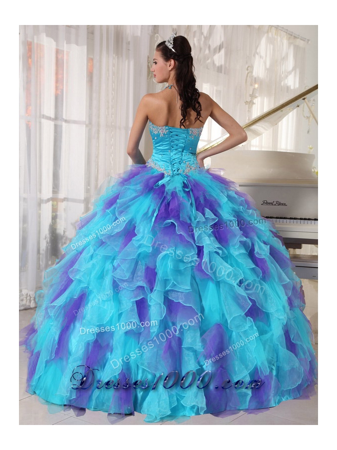 2014 Colourful Appliques Quinceanera Dresses with Hand Made Flower